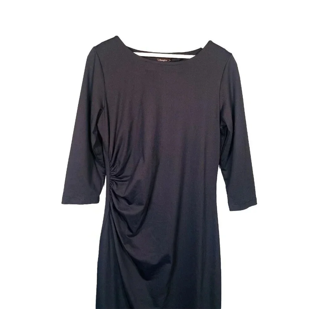 J. McLaughlin Naja Sage Sheath Dress‎ Size M Medium Black Catalina Ruched Side